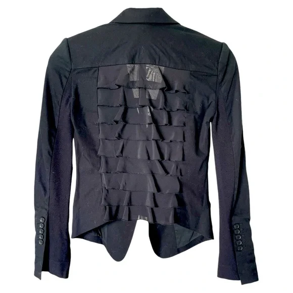 BCBG MaxAzria  Sheer Ruffle Back Cropped Blazer Size XS - Picture 3 of 10